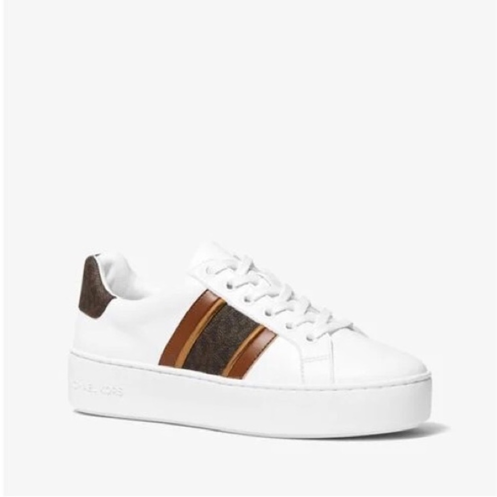 Michael kors Poppy Faux Leather And Logo Stripe Sneakers Size: 9.5